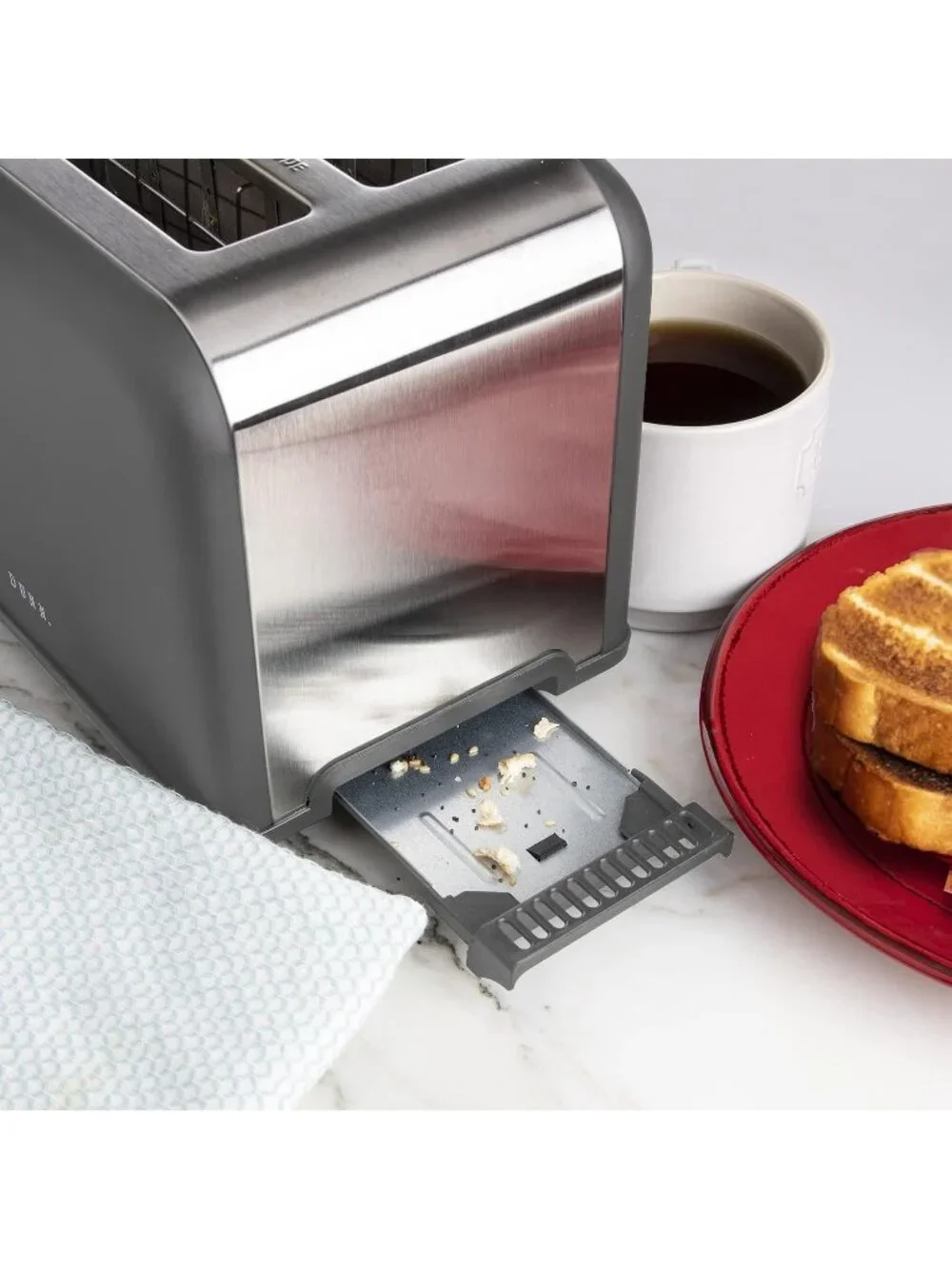 2 Slice Grey Wide Slot with 5 Browning Levels Stainless Steel Toaster Bagel